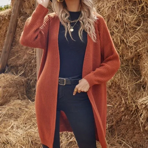 Cozy Green Oversized Open Front Knit Cardigan - Picture 6 of 8